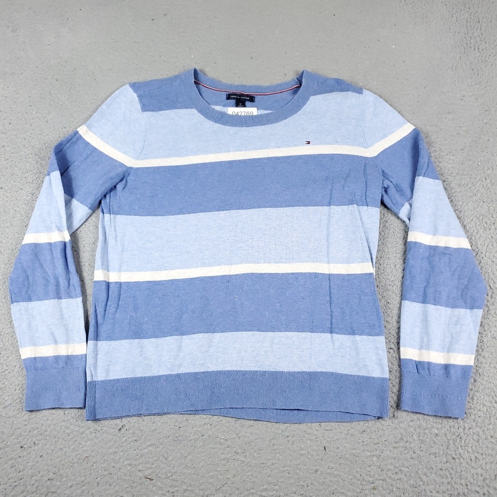 Tommy Hilfiger Sweater Womens Medium Blue Striped Pullover Sweatshirt